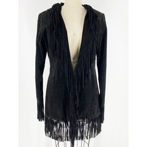 B Lucid Black Suede Fringe Leather Vintage Jacket